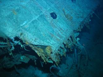 Damage to aft end of inverted bow